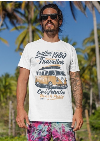 Tee Shirt Surfing 1980 Traveller, California Beach Party