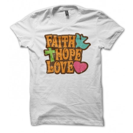 T-shirt vintage Hippie 70's Faith, Hope, Love